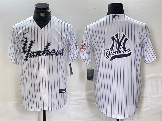 Men's New York Yankees White Team Big Logo Cool Base Stitched Baseball Jersey
